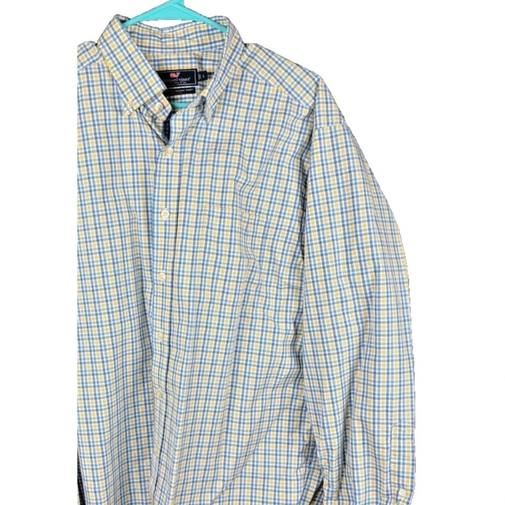 Vineyard Vines Classic Fit Murray Shirt Large Blue Yellow Check Whale Logo
